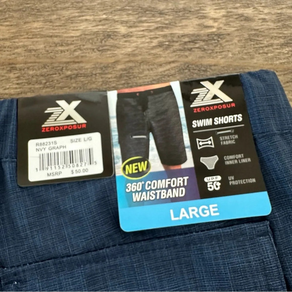 NWT Zeroxposur men’s Large Navy Blue Swim Shorts Lined UV Protection Trunks New - Picture 3 of 5